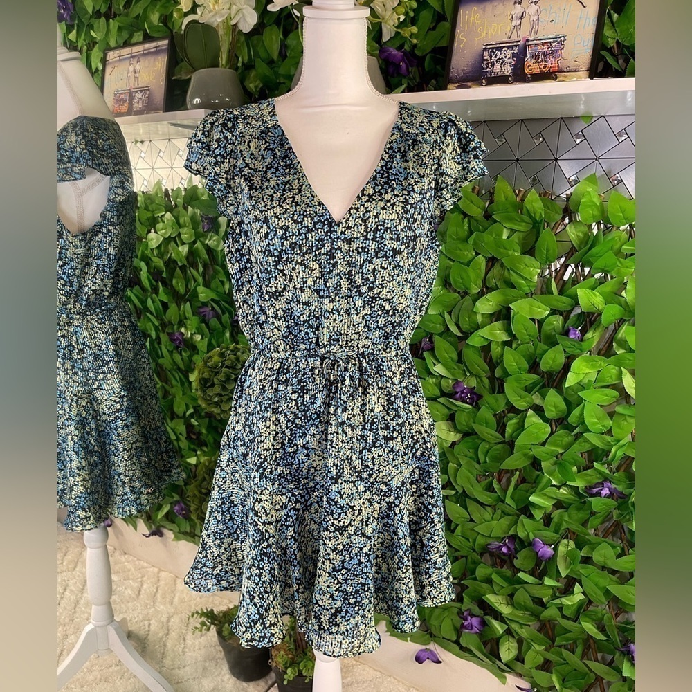 NWT Steve Madden Ayra Blue Yellow Floral Chiffon Midi Dress M